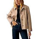 FSVABY Womens Short Plaid Trench Coat Lapel Button Down Jacket with Pocket