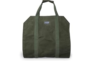 HUDSON DURABLE GOODS HDG Premium Quality 16oz Waxed Canvas Firewood Bag - 19x19 Inches Water Repellent Fireplace Log Carrier & Firewood Holder with Reinforced Webbed Cotton Straps - Lays Flat to Load - Green Storage Bag