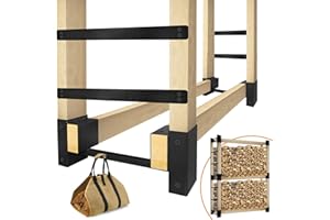 KYATE Outdoor Firewood Log Storage Rack Bracket Kit for Fire Wood Storage, Fireplace Wood Storage Holder - Adjustable to Any Length, Hold Enough Wood, for Outdoor Indoor Patio Deck (Black)