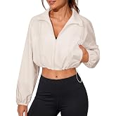 Remidoo Women's Cropped Windbreaker Jacket Zip Up Collared Athletic Jackets | Lightweight Design, Adjustable Drawstrings, Workout, Gym, Running and Casual Wear