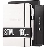 Scribbles That Matter Black Paper Bullet Dotted Journal Notebook | A5 Starry Night Free white gel pen | 160gsm Blackout no-bleed dot grid paper | For Men and Women | 5.75 x 8.5 in | White