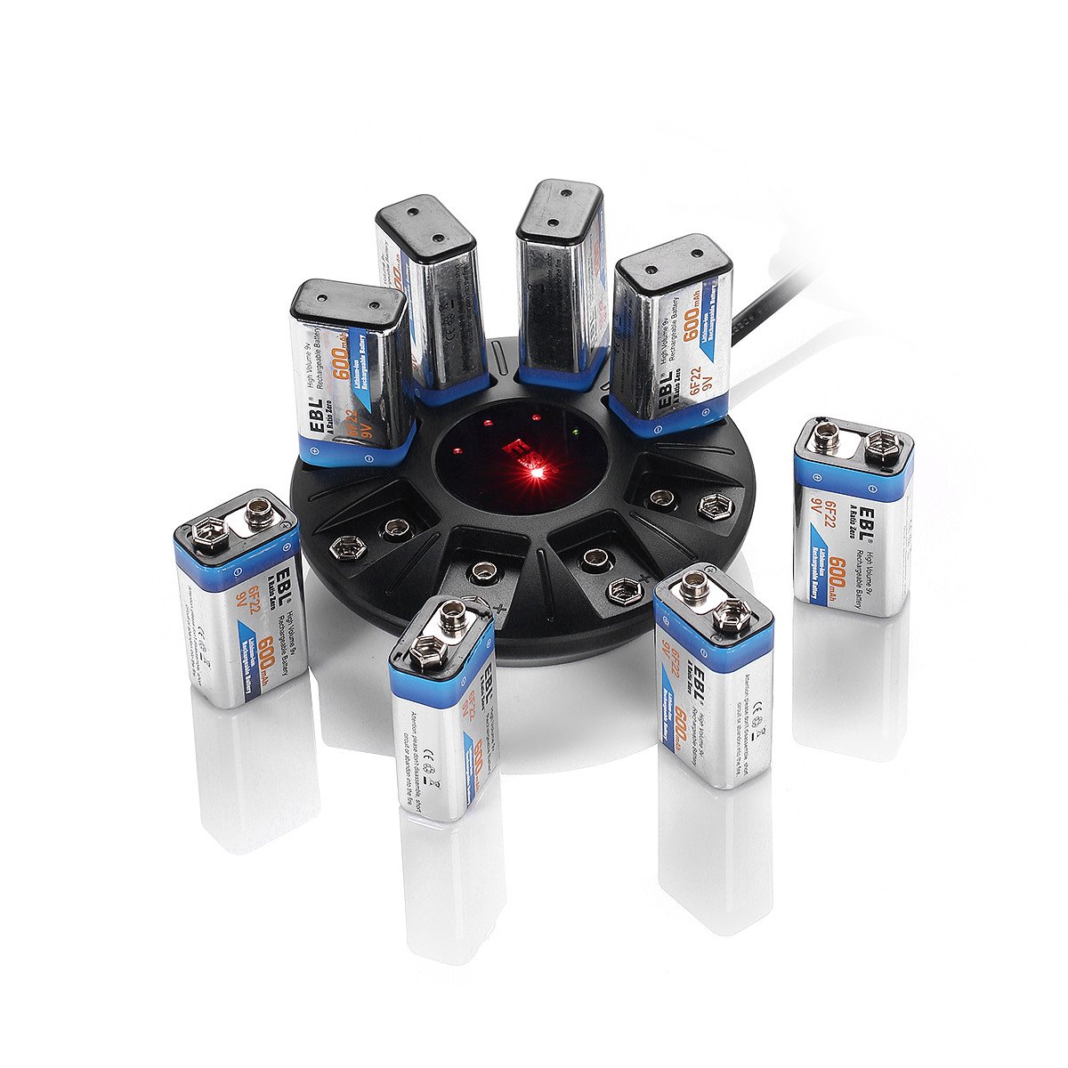 EBL 8 Stecker Akku Ladegerät für 9 V Block Li-ion Wiederaufladbare Akkus