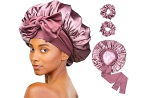 LUXE LOUISE LuxeLouise Satin Bonnet for Sleeping Silk Hair Bonnet for Sleeping Women Double Layer Silk Hair Wrap Sleep Bonet Satin Bonnets for Curly Hair and Braids (Cameo Pink)