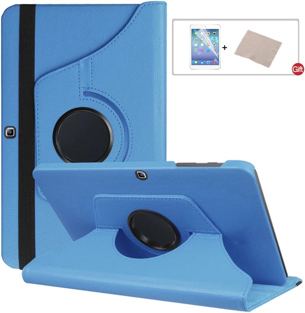FULOZO® Samsung Galaxy Tab 4 10.1 Case Cover - Premium PU Leather 360°Rotating Swivel Stand Case(Auto Wake/Sleep Feature) for Samsung Galaxy Tab 4 10.1 Inch Tablet (SM-T530/SM-T531/SM-T535) 2014 Release + Screen Protector(Blue)