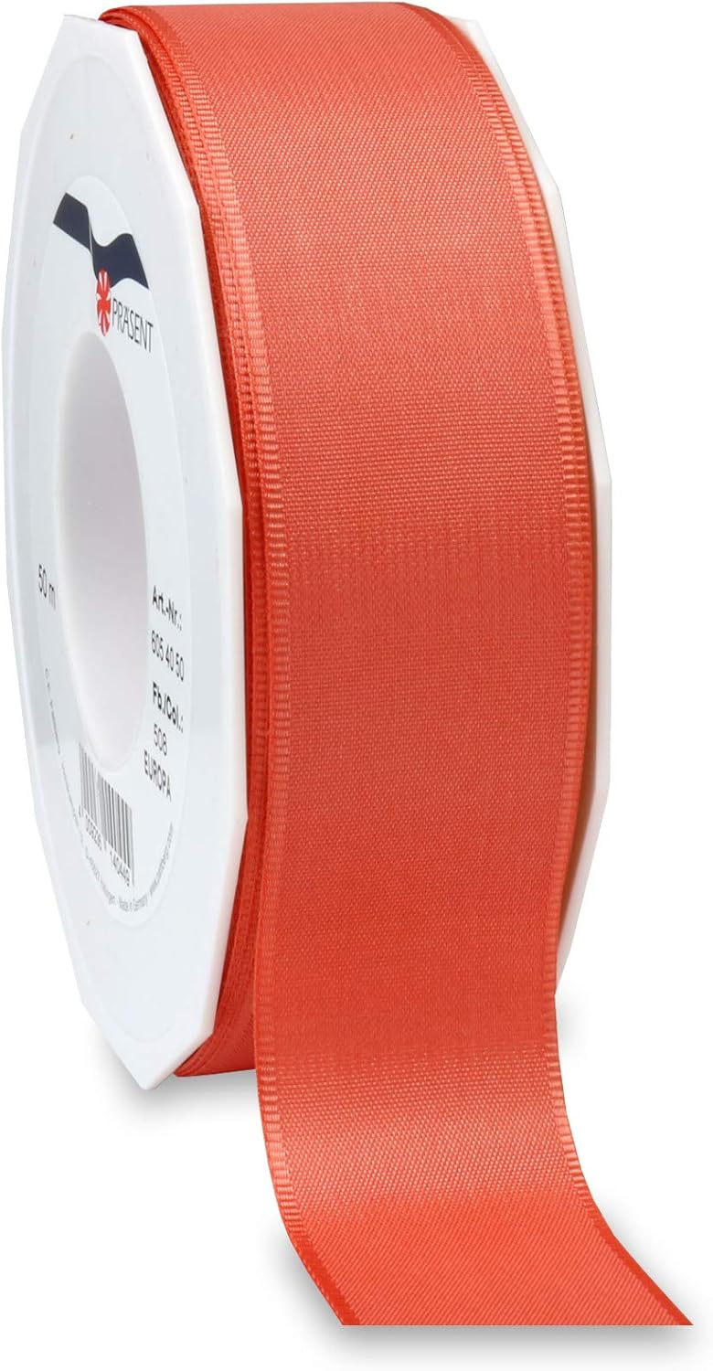 Präsent - Europa Taffeta Ribbon Living Coral 40 mm Width, 50 m Length, Lime Green