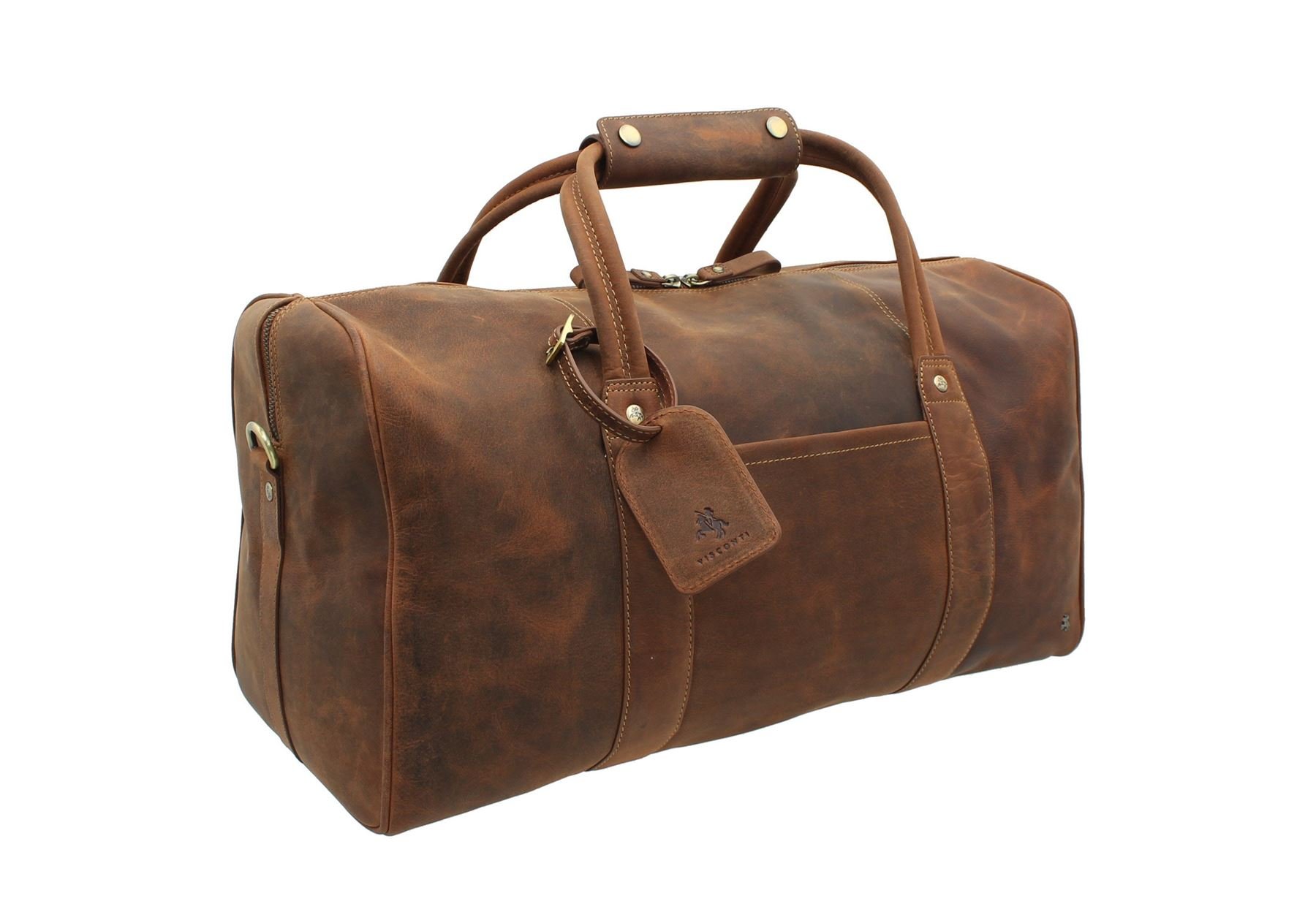 Visconti Toscana Collection Distressed Oiled Leather Travel Bag - Explorer TC150 Havana Tan