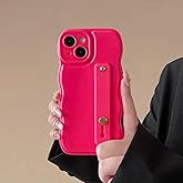 FABSPARK Phone Case for iPhone 15 Pro with Flexible Adjustable Soft Finger Hand Wrist Strap Holder Kickstand,Wave Design Wavy Frame Silicone Aesthetic for iPhone 15 Pro Phone Case,Hot Pink