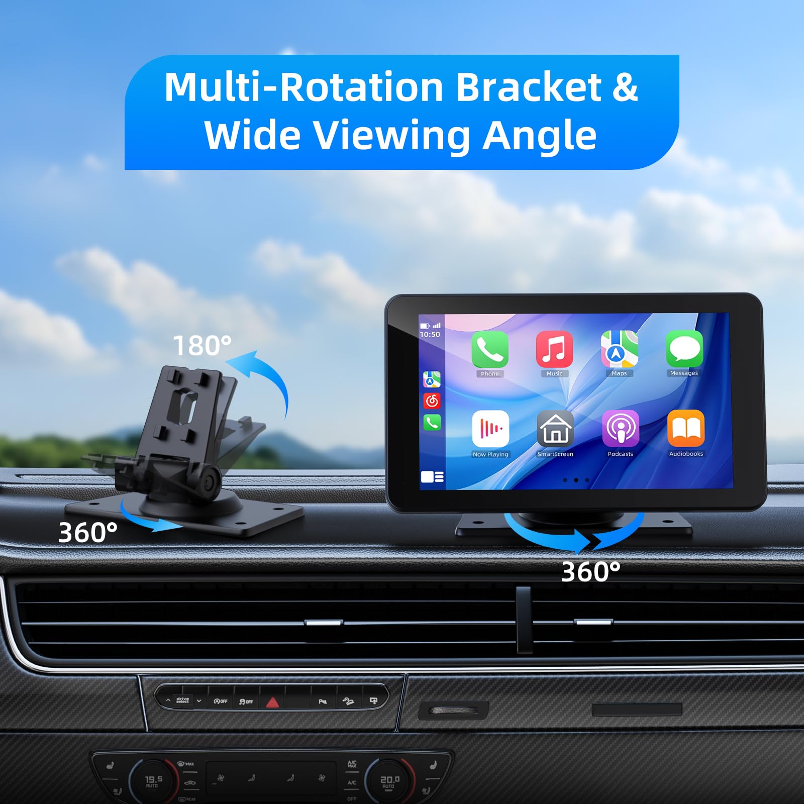 VUKARUAL Wireless Apple Carplay and Android Auto Screen for Car, 7