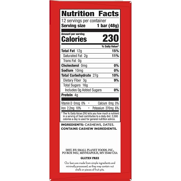 LARABAR CASHEW COOKIE, FRUIT AND NUT BARS, GLUTEN FREE AND VEGAN, 20.4 OZ, 12 CT