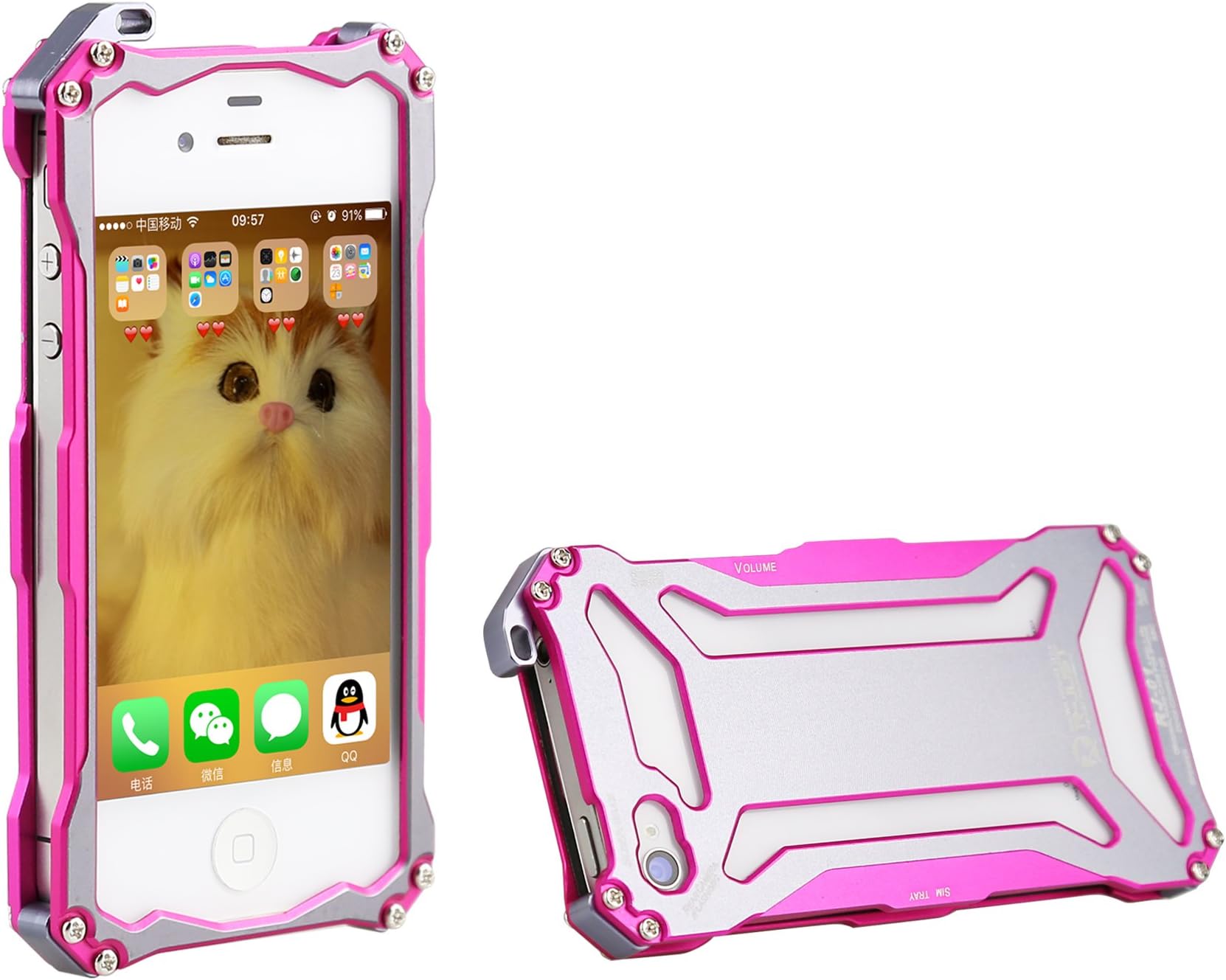 iPhone 4s Case,iPhone 4 Case,Personality Super Protective Case Cover,Reinforced Hard Bumper Armour Defender Frame Slim Shell Rose Red