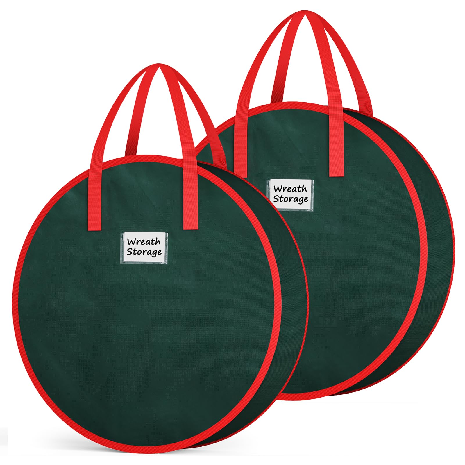 Photo 1 of ***missing one***Criusia Wreath Storage Container, 2 Pack Christmas Wreath Storage Bag with Sturdy Handle, Two-way Zipper,Durable Wreath Storage Organizer Box for Holiday Decoration (Green, 24"x8")