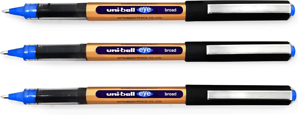 uni-ball Eye UB-150-10 Blue Rollerball Pens 3 Pack 1mm Broad Ink