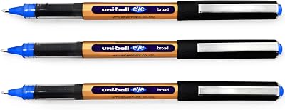uni-ball Eye UB-150-10 Blue Rollerball Pens 3 Pack 1mm Broad Ink