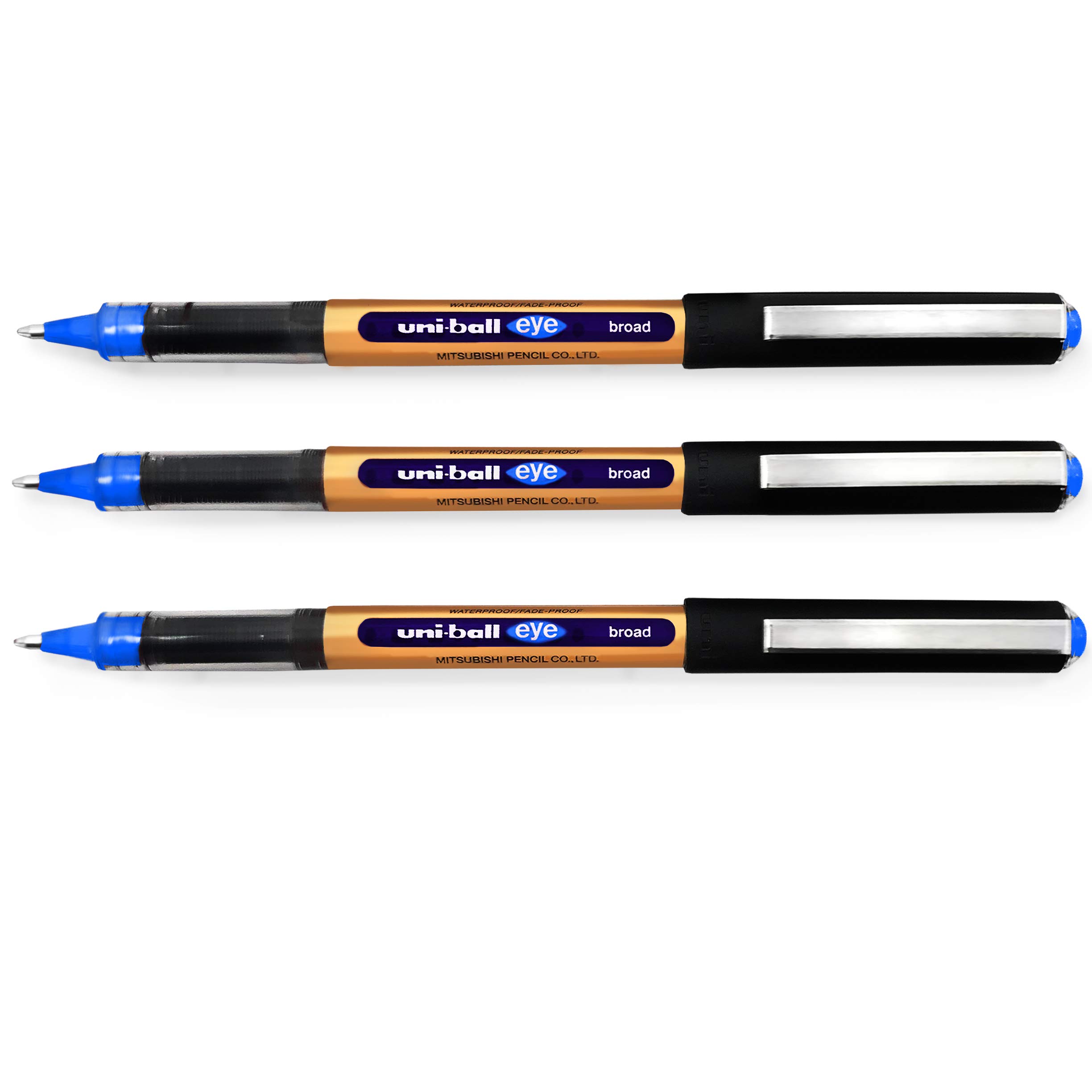 uni-ball Eye UB-150-10 Blue Rollerball Pens (3 Pack) - 1mm Broad, Fade-Resistant & Water-Resistant Liquid Ink for Writing, Drawing, Sketching, Art & Crafts, Home, School or Work