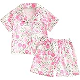 Nokpsedcb Toddler Girl Floral Pajamas Set Short Sleeve Button Down Shirt And Shorts 2Pcs Kids Pjs Loungewear