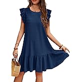 YOVION Girls Summer Boho Flutter Sleeve Ruffle Tiered Swing Casual Sundress with Pockets for 6-12 Y