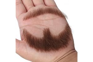 EAVIN GARY Full Hand Brown Human Hair Tied Messy Realistic Fake Mustache Fake Beard Fake Goatee Costume Fake Facial Hair for Halloween Funny Cosplay(messy brown)