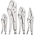 FASTPRO 4-piece Locking Pliers Set, 5", 7" and 10" Curved Jaw Locking Pliers, 6-1/2" Long Nose Locking Pliers Included, Vice Grip Wrench Set