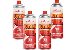 Spozer Butane Fuel Canister, 8oz Butane Fuel Refill, 227g Pure Refined Butane Gas for Portable Camping Stove, Kitchen Torch, Ideal for Camping, Picnic, Outdoor Cooking - 4 Cans