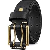 OZNDAS Real Leather Belts for Men Work Heavy Duty Double Prong Men's Belt Jeans Casual Mens Belts Leather Christmas Gifts
