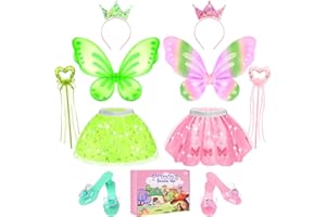 FUSPWEAO Fairy Costume for Girls with Fairy Dress, Butterfly Wings, Wand, Princess Dress Up Clothes for Little Girls
