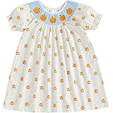 Toddler Baby Girl Easter Outfit Cross Embroidery Smocked Dress Short Sleeve Striped Dresses Cute Summer Clothes