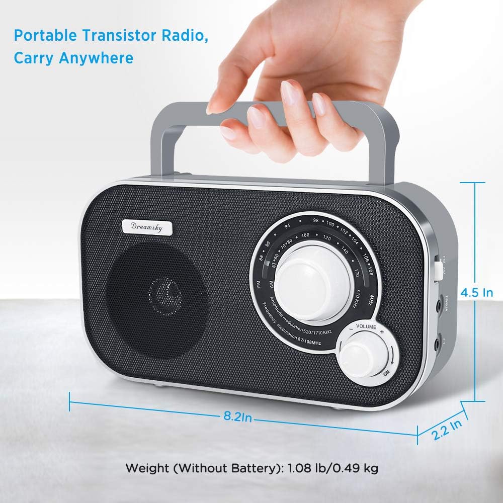 DreamSky Portable AM FM Radio with Great Reception, Battery Operated Radio AC Outlet Powered Radios with Headphone Jack, Handheld Transistor Radios Small Gifts for Seniors Emergency, Indoor Outdoor: Home Audio & Theater