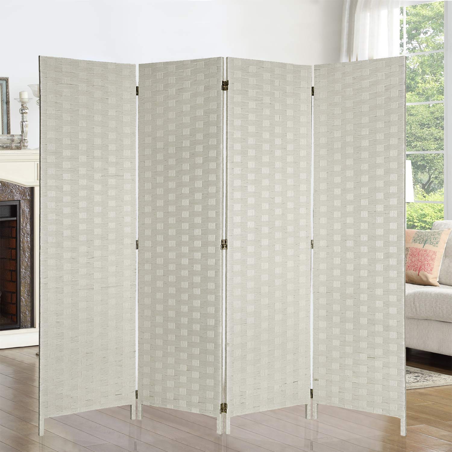 Buy 6ft. Tall 16" Wide Room Dividers Double Sided Woven Fiber ,Double Hinged Privacy Screen