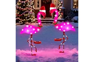 YULLOYELLO Solar Flamingo Light 2 Pcs,Solar Garden Lights Christmas Decorations Outdoor Waterproof,Pink Flamingo Garden Statue,Birthday Xmas Gifts for Women Mom Grandma for Yard Lawn Walkway Pathway Patio Porch