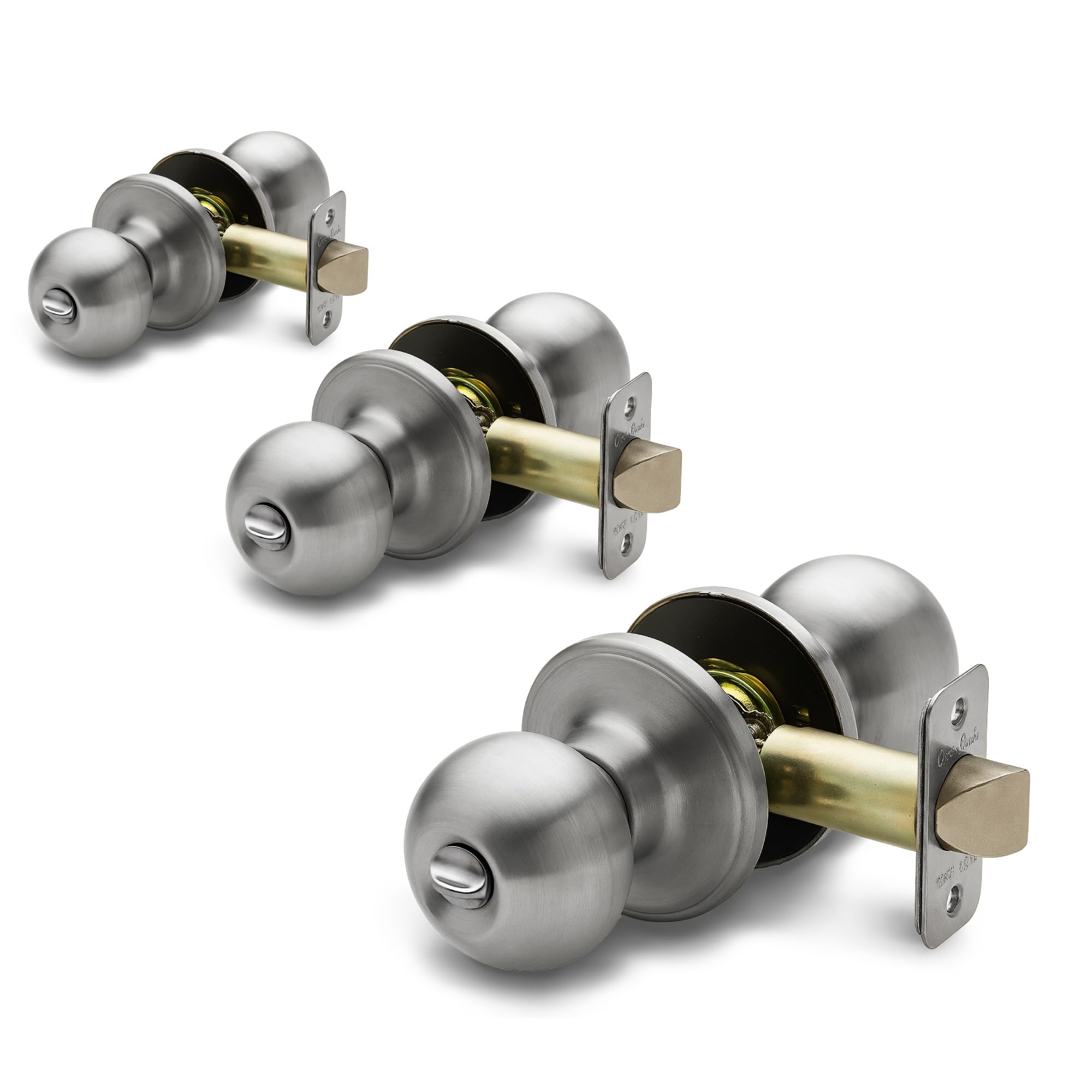 Copper Creek Privacy Interior Door Knob – ANSI Grade-3 Certified, Modern Heavy Duty Handle, Easy Install and Reversible for Bedroom, Bathroom & Closets – Satin Stainless (3 Pack) Image