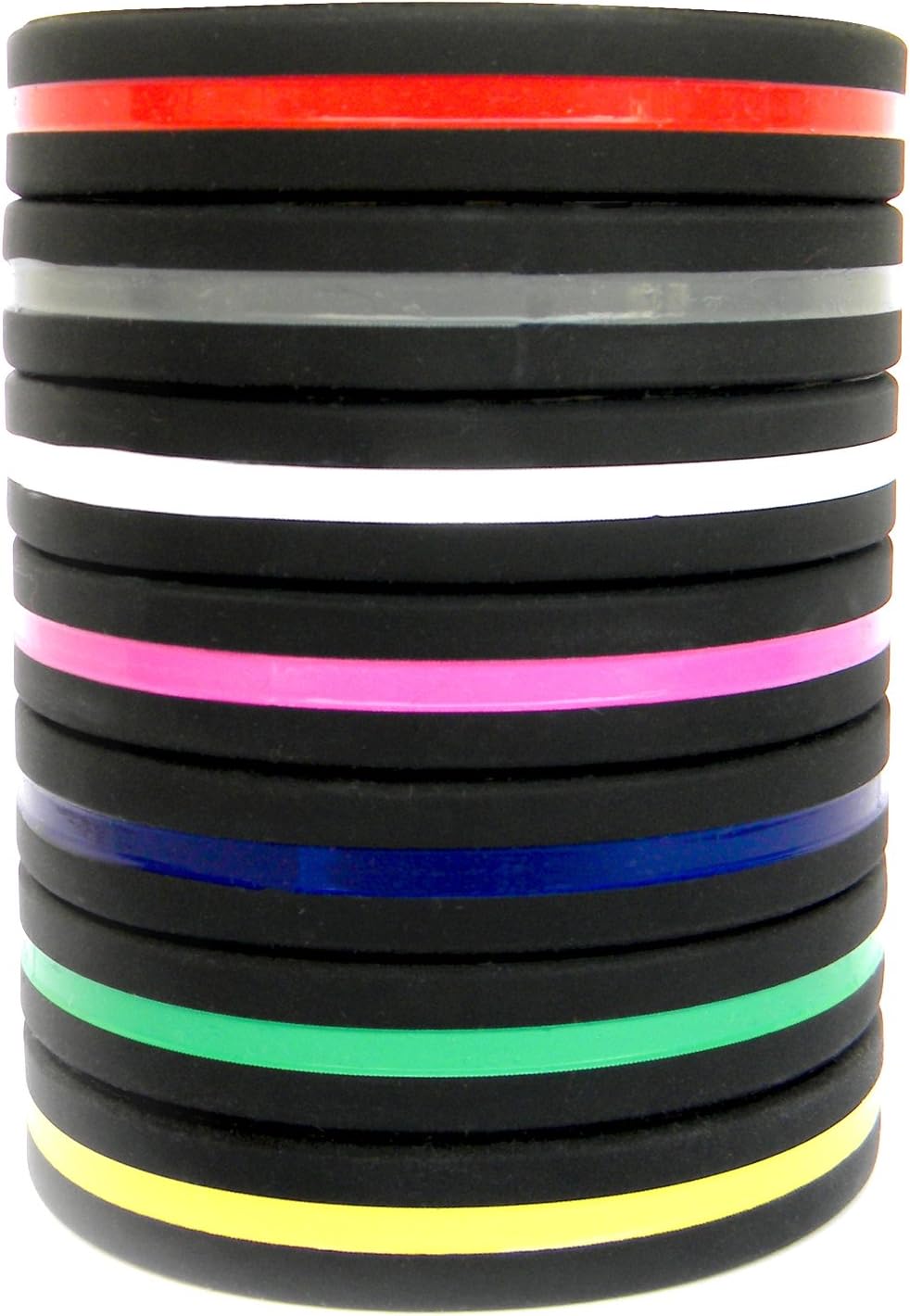 Solza Silicone Wristbands (Set of 7) Unisex | Perfect for Fitness, Gym, Crossfit, Football, Basketball & Other Sport Activities | Thin Line Bracelet | Latex Free, BPA-Free
