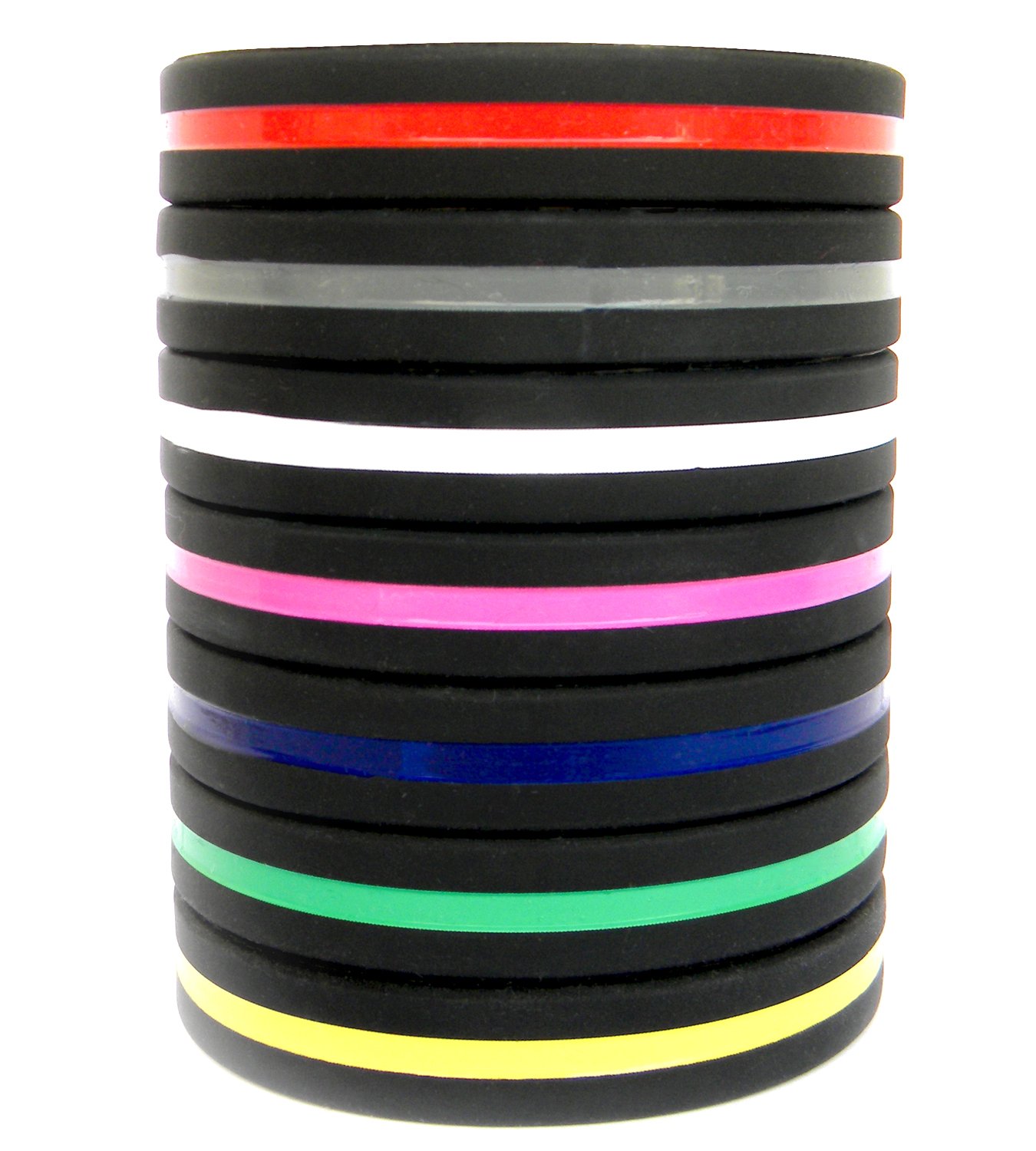 Solza Silicone Wristbands (Set of 7) Unisex | Perfect for Fitness, Gym, Crossfit, Football, Basketball & Other Sport Activities | Thin Line Bracelet | Latex Free, BPA-Free