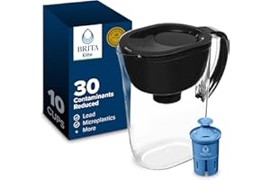 Brita 10 Cup Elite Filter Pitcher with Smart Light Indicator, Reduces 30+ Contaminants including Lead and Microplastics, Filt