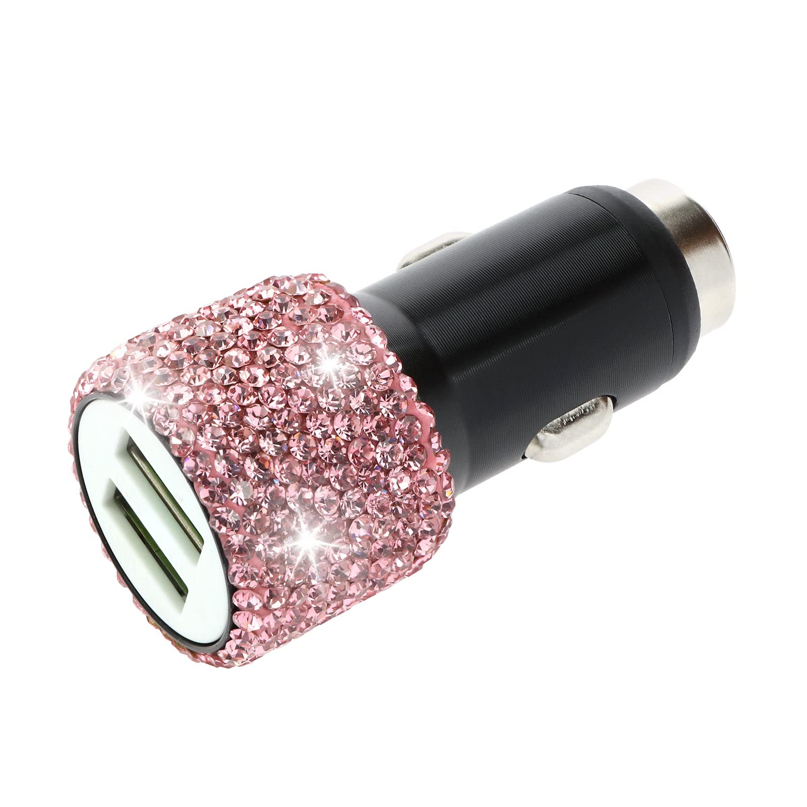 YINETTECH Dual USB Car Charger Shiny Crystal Decoration Safety Hammer Design Fast Charging Decor Compatible with Xs Max/XS/XR/X/7/8/6 Compatible with Android Pink