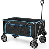 Navatiee Collapsible Folding Wagon, Heavy Duty Utility Beach Wagon Cart with Removable Wheels, Large Capacity Foldable Grocer