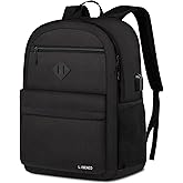LIBENED School Backpack Teen Boys and Girls, Classical Basic Black Backpack, 15.6 Inch Laptop Bookbag with USB Charger for Women Men, and College High School
