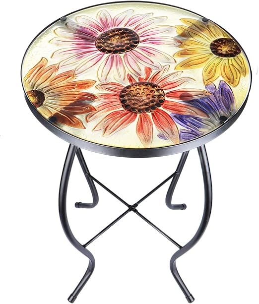 Amazon Com Side Table Patio Accent Table Small Outdoor Mosaic Coffee Table Glass Round Plant Table For Patio Porch Balcony Back Yard Kitchen Dining