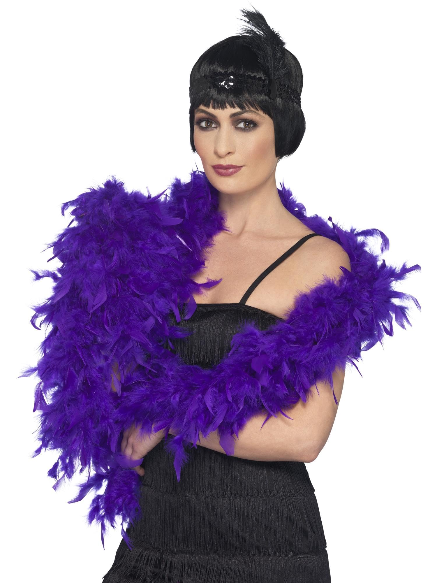 Smiffys Deluxe Boa, Purple Feather, 180cm, 80g, 1920's Razzle Fancy Dress, Adult Dress Up Accessories