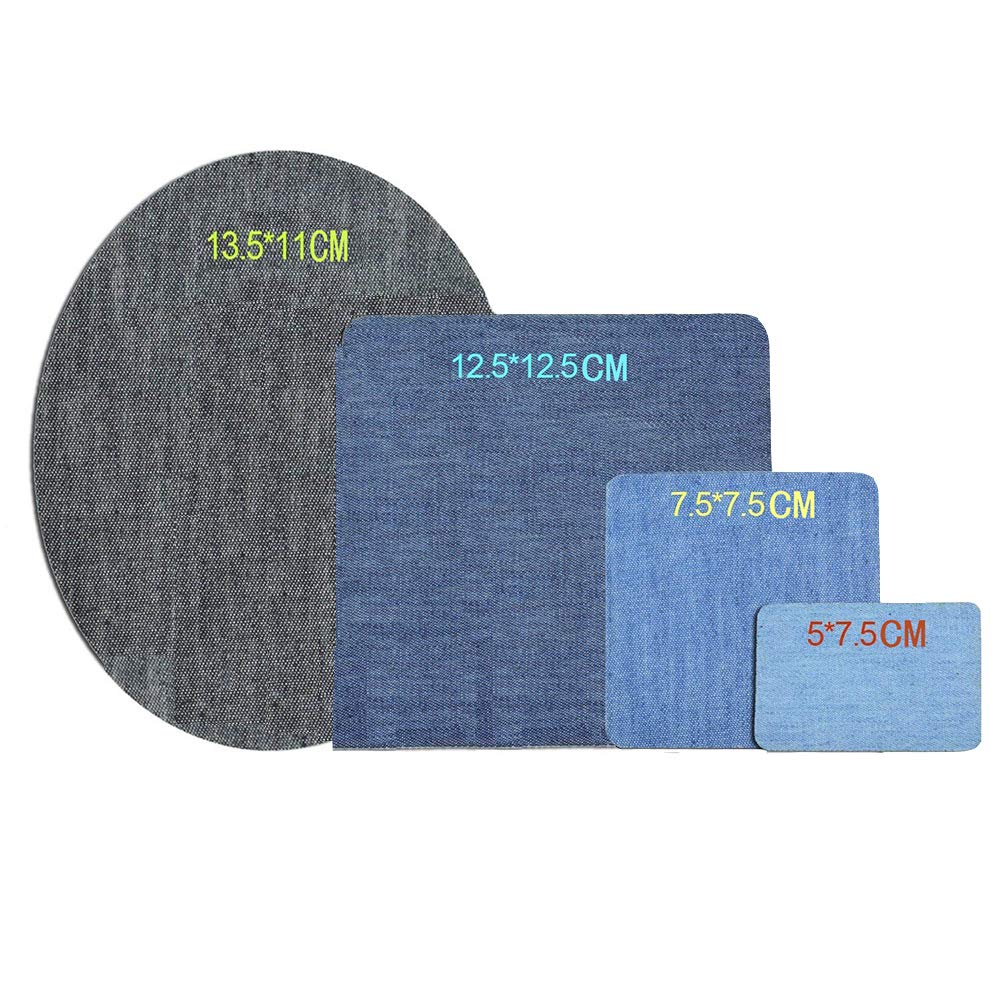 Isense [20 Pack] Iron/Sew on Denim Jeans Patches Assorted DIY Sew on Elbow Knee Backpacks Patches Light Blue Black Easy Stitch on