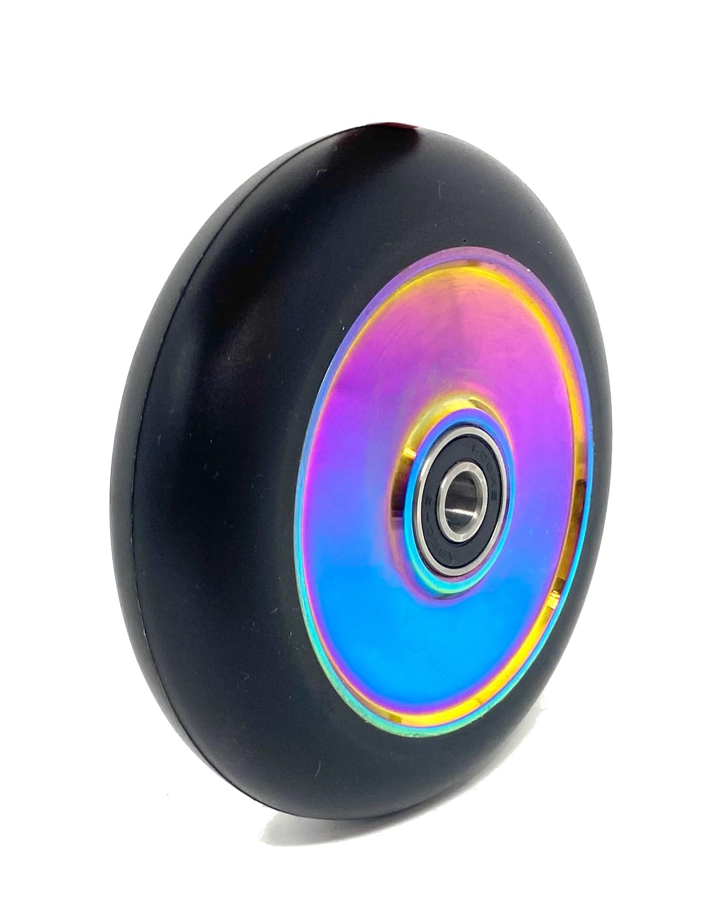 Team Dogz 1 x 100mm Neochrome Rainbow UFO Hollow Core Scooter Wheels ABEC11 Bearings Also Fits Sacrifice MGP (Rainbow Core Black PU, 100mm)