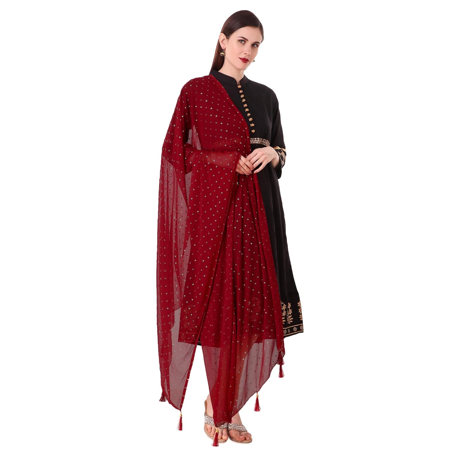 dupatta online women's chiffon dupatta with work (dewdrop, maroon, free size)