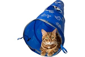 PETS FIRST NFL Detroit Lions Cat Tunnel Tube Toy with Plush Football Catnip and Feathers Collapsible Tunnel for Cats to Play, Peek and Hide, Sporty & Fun Cat Tunnel Toy with Team Logo All-Over Design!