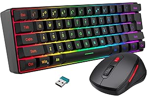 Snpurdiri 60% Wireless Gaming Keyboard and Mouse Combo, Include 2.4G Small Mini 60% Merchanical Feel Keyboard, Ergonomic Design Vertical Feel Wireless Mouse
