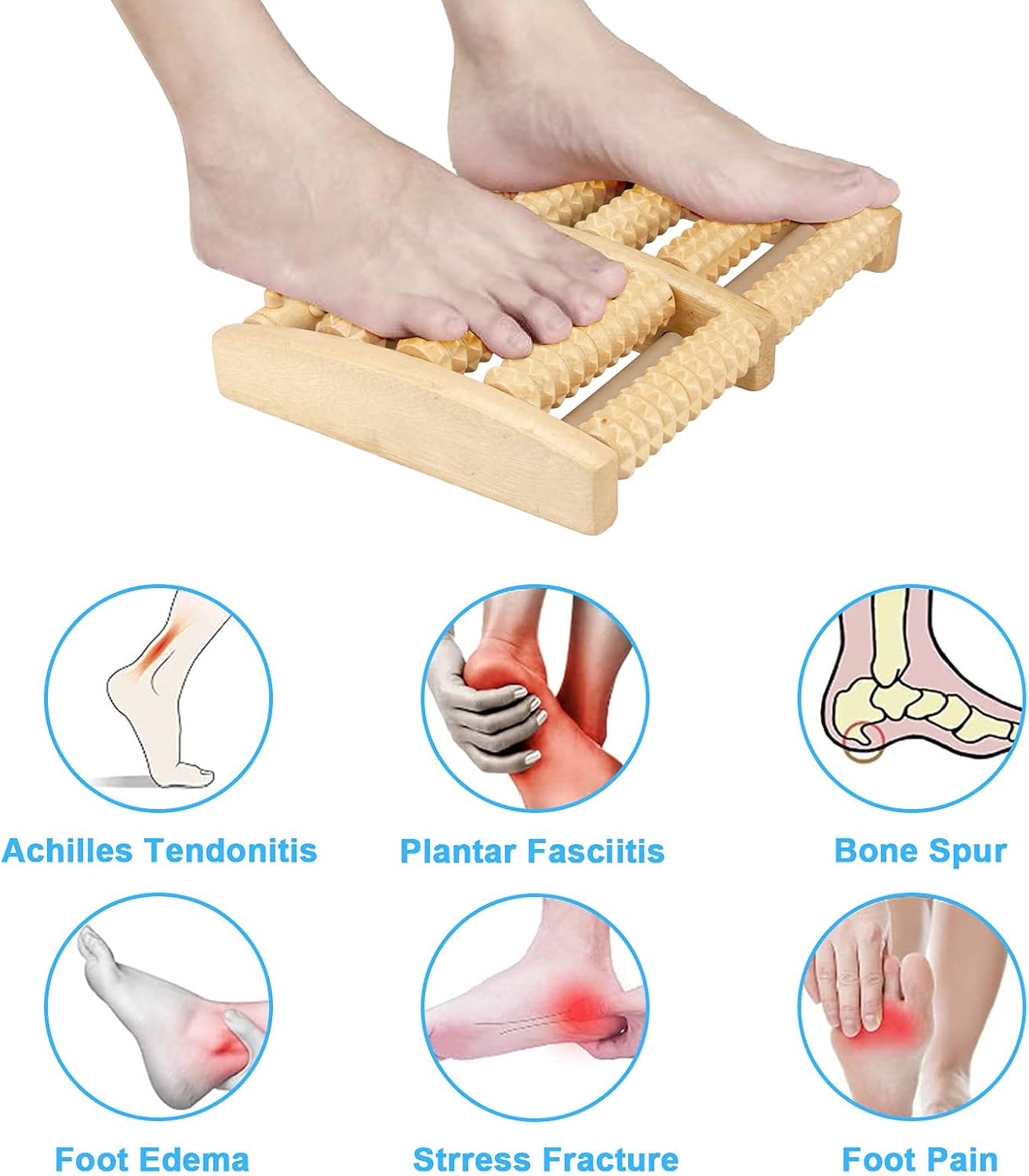 Wood Foot Massager Roller, Dual Foot Massage Roller for Relief Tired Feet, Pain and Plantar Fasciitis, Massage Tools for Women and Men: Health & Personal Care