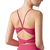 Womens Sports Bra Durable Strappy Workout Top Medium Support Padded Crop Tops, Tank Tops