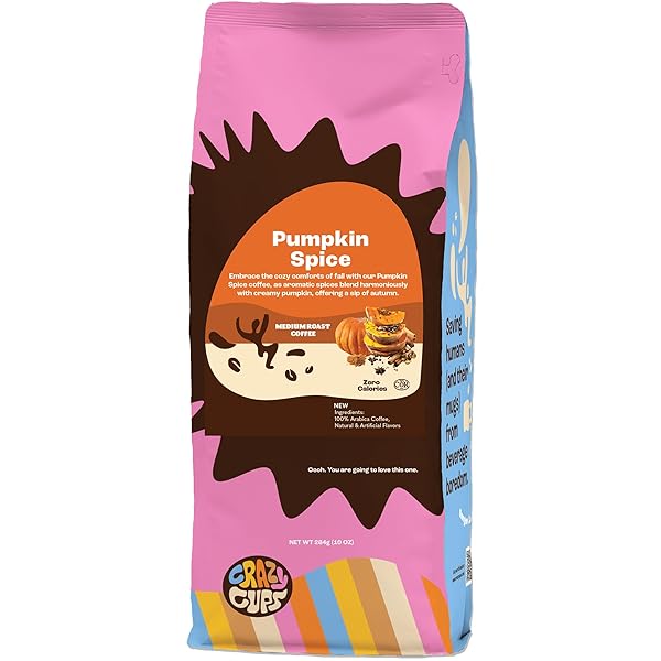 CRAZY CUPS FLAVORED GROUND COFFEE, PUMPKIN SPICE COFFEE, FOR BREWING FLAVORED HOT OR ICED PUMPKIN COFFEE, 10OZ