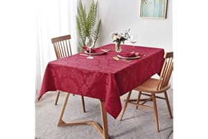 maxmill Square Table Cloth Damask Design Water Proof Wrinkle Free Heavy Weight Soft Tablecloth Decorative Fabric Table Cover for Outdoor and Indoor Use Square 60 x 60 Inch Ruby Red