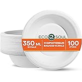 ECO SOUL 100% Compostable 12 Oz Soup Bowls [100-Pack] Disposable Sturdy Bowls I Heavy Duty Paper Bowl I Eco-Friendly Salad Bo
