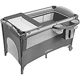 LIVINGbasics 4 in 1 Baby Playard, Foldable Baby Bassinet Beside Sleeper with Diaper Changing Table for Home/Travel/Outdoor, H