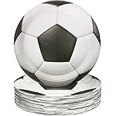 FULJOOY 3D Soccer Paper Plates Set 9 Inch 60pcs Heavy Duty Football Party Supplies Oil Resistant Disposable Plate for Sports Themed Birthday Cake Dessert Decorations Ball Theme Set Boys and Girls